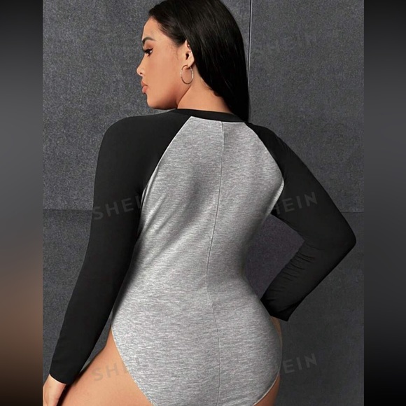 Two Tone Raglan Sleeve Bodysuit - Picture 2 of 4